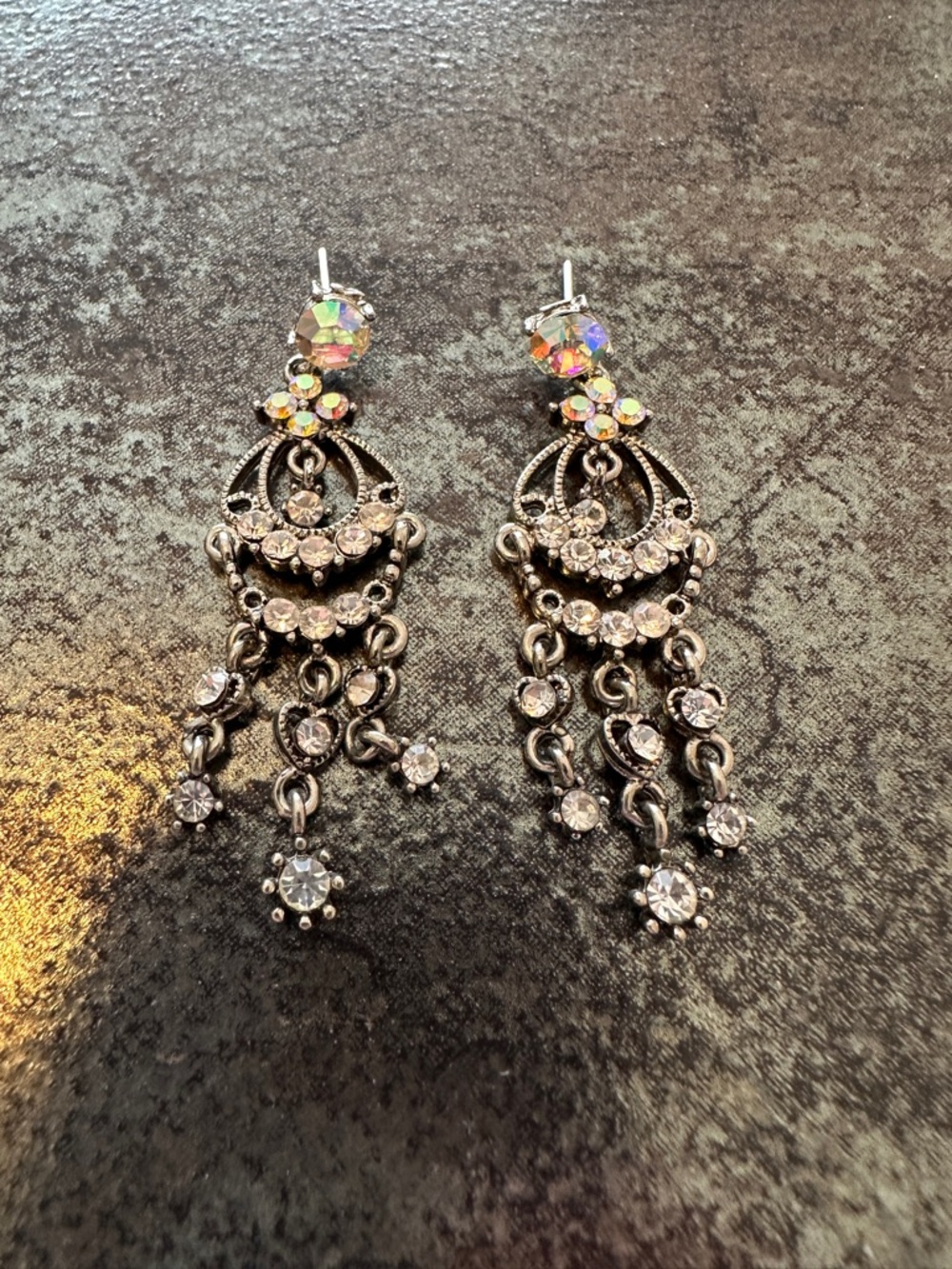 Silver Crystal Chandelier Drop Earrings - Iridescent Accents